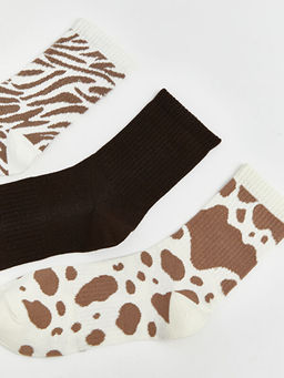 Leopar Desenli Kad?n Soket ?orap 3l?