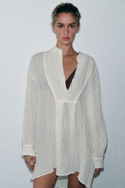 LIMITED EDITION CREASED-EFFECT LINEN BLEND SHIRT - Zara фото 13