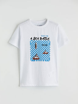 Bisiklet Yaka Bask?l? Erkek ?ocuk Ti??rt