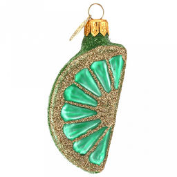 Елочная игрушка фигурка стеклянная Долька лайма h7см, ручная художественная роспись, подарочная упаковка (Россия)