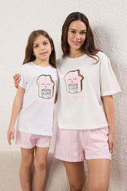 Pembe K?z Cocuk %100 Pamuk Cizgili K?sa Kol Mini Me/Anne-K?z Orme Pijama Tak?m? TKDSS25PT00022 - Trendyolmilla фото 2