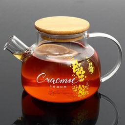 Чайник заварочный с бамбуковой крышкой «Счастье рядом», 800 мл