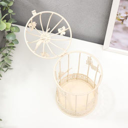 Металлический подсвечник-фонарь 1 свеча «Птица и клетка с бабочками», белый, 21.5×10×10 см