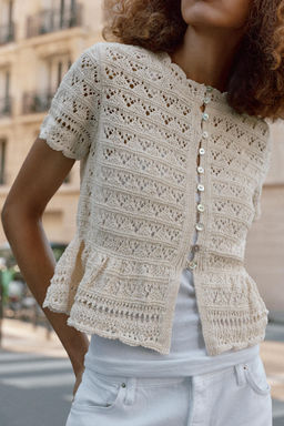 CHAQUETA PUNTO POINTELLE MANGA CORTA / Crudo - Zara фото 5