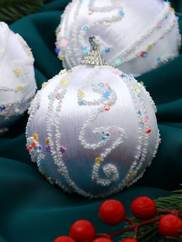 Ёлочные игрушки Бамби, шары новогодние, d=8 см, 3 шт., серебро - Зимнее волшебство фото 2