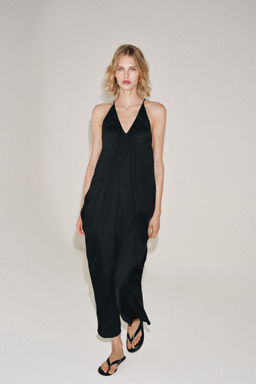 VESTIDO DRAPEADO SATINADO ZW COLLECTION / Negro