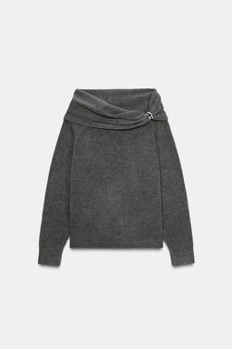 KNIT OFF-THE-SHOULDER SWEATER WITH METAL APPLIQU_