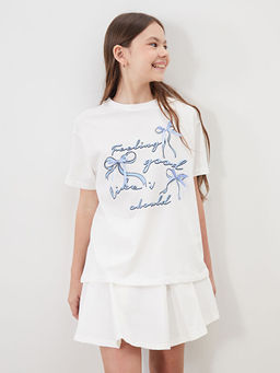 Bisiklet Yaka Kurdele Detayl? K?z ?ocuk Ti??rt