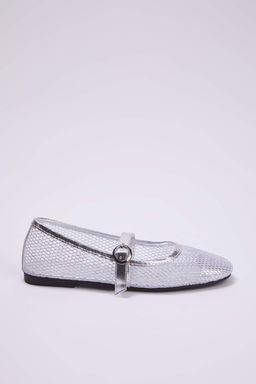 Trendyol Shoes Beyaz Fileli Yuvarlak Burun Mary Jane Kad?n Babet TAKSS24BE00000 - Trendyolmilla фото 3