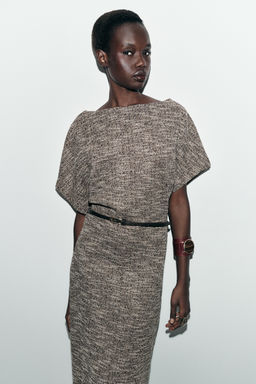 VESTIDO MIDI TEXTURA CINTUR?N / Marr?n / Crudo - Zara фото 2