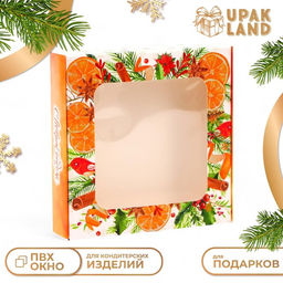 Цена за 5 шт. Подарочная коробка складная с окном С Новым годом!, 13?13?3 см