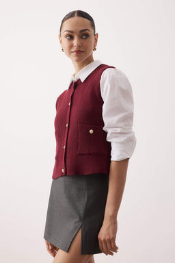 Bordo Pamuk Kar?s?ml? Crop/K?sa Yelek TWOAW26YE00009 - Trendyolmilla фото 2