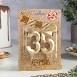 Цена за 2 шт. Свеча в торт юбилейная «Грань» (набор 2 в 1), цифра 35, цифра 53, золотой металлик, 6.5 см