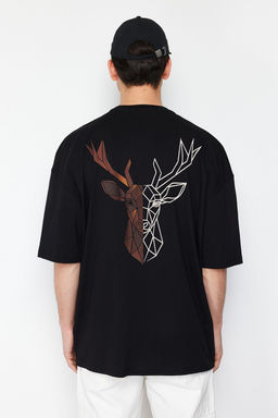 TRENDYOL MAN Siyah Oversize/Genis Kesim S?rt Hayvan Bask?l? %100 Pamuk T-Shirt TMNSS25TS00117 - Trendyolmilla фото 13