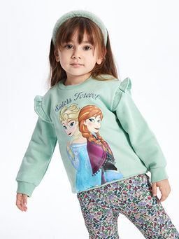 Bisiklet Yaka Uzun Kollu Frozen Bask?l? K?z Bebek Sweatshirt ve Tayt Pantolon 2li Tak?m - Waikiki фото 3