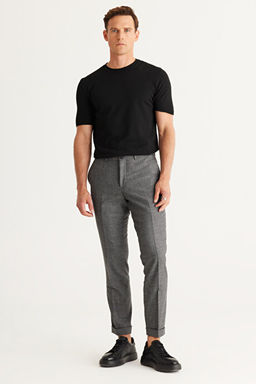 Slim Fit Dar Kesim Beli Lastikli Desenli Esnek Gri Pantolon 4A0124100027GRI