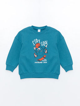 Bisiklet Yaka Bask?l? Erkek Bebek Sweatshirt