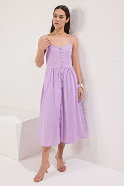 TRENDYOLMILLA Ekru Cicekli A Kesim Astarl? Midi Dokuma Elbise TWOSS25EL00524  фото 2