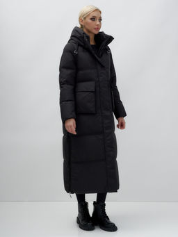 Пальто утепленное стеганное зимнее с капюшоном женское черного цвета 9602Ch - Mtforce фото 4