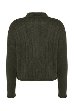 Haki Crop Yumusak Dokulu Fermuarl? Sac Orgulu Triko H?rka TWOAW24HI00202