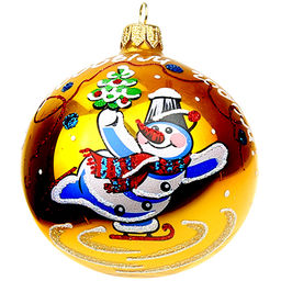 Елочная игрушка шар стеклянная Снежок д8,5см, ручная художественная роспись, цвета микс, подарочная упаковка (Россия)