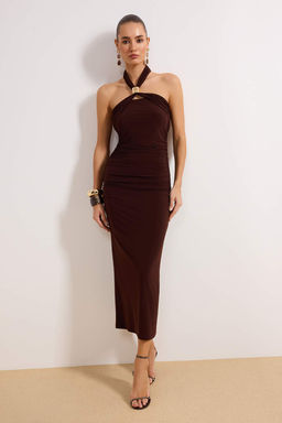 Trendyolmilla Kahverengi Vucuda Oturan Aksesuar Detayl? Dokuma Maxi Abiye Gece Mezuniyet Elbisesi TPRSS25EL00294  фото 5