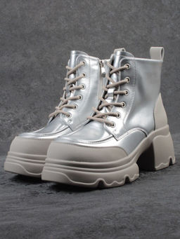 01-F591-2 GREY/SILVER Ботинки демисезонные женские (натуральная кожа, искусственная кожа)