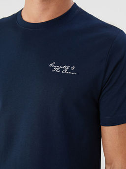 Bisiklet Yaka Bask?l? Penye Erkek Ti??rt