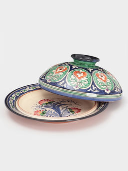 Блинница узбекская Риштанская Керамика «Цветы», d=32 см, керамика, синяя