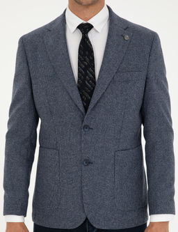 Lacivert Y_n Kar___ml_ Slim Fit Ceket
