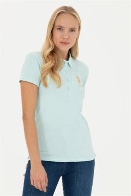 Женская базовая футболка цвета водного зеленого цвета с воротником-поло Неожиданная скидка в корзине - U.s. polo assn фото 3