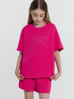 Комплект для девочек (футболка, шорты) розовый с печатью - Mark formelle фото 3