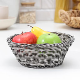Корзинка для подачи фруктов и хлеба Доляна Лукошко, d=20 см, пластик, плетёная, серая фото 4