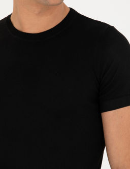 Siyah Slim Fit Bisiklet Yaka Triko T-Shirt