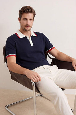 Lacivert Regular/Normal Kesim Renk Bloklu Triko Polo Yaka T-shirt TMNSS26PO00032 - Trendyolmilla фото 2