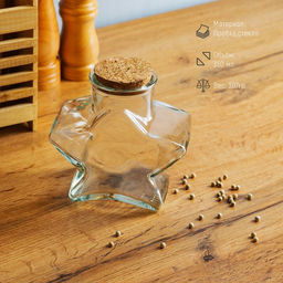 Банка стеклянная для хранения сыпучих продуктов Доляна «Парфе. Звезда», 350 мл, 6.5×11.5 см, с пробковой крышкой