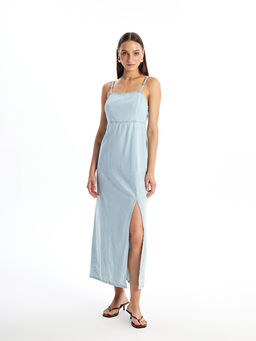 Kare Yaka D?z Ask?l? Kad?n Jean Elbise