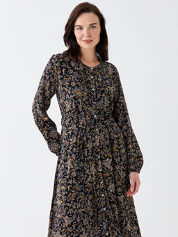 Hakim Yaka Desenli Uzun Kollu Kad?n G?mlek Elbise