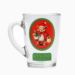 Кружка стеклянная новогодняя Дорого внимание Мишка, 300 мл