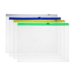 Набор 4 шт. 4 цв. Папка-конверт на молнии формат А5 120мкр прозрачная молния 24*17см