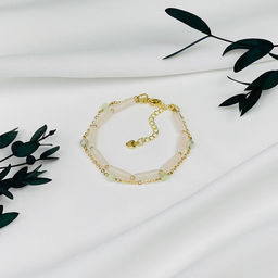 Браслет двойной из Розового кварца и Пренита 16,5 см +