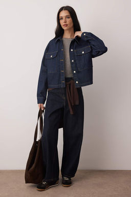 Koyu Mavi Cep Detayl? Regular Denim Ceket TWOAW26CE00038