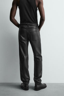 LEATHER SLIM FIT TROUSERS - Zara фото 3