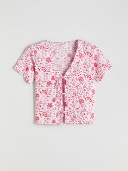 V Yaka ?i?ekli Kad?n Pijama ?st?