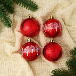 Цена за 2 шт. Ёлочные игрушки Новогодние забавы, шары новогодние, d=5.5 см, набор 4 шт., зимний лес, красный