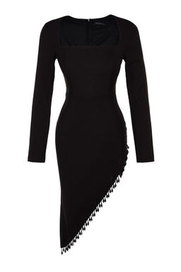 Trendyolmilla Siyah Vucuda Oturan Parlak Tasl? Dokuma S?k Abiye Elbise TPRAW24EL00135  фото 8