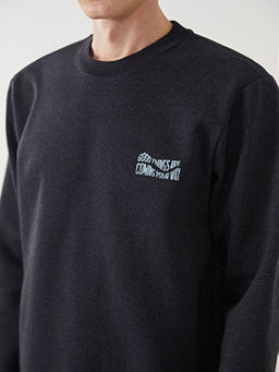 Bisiklet Yaka Bask?l? Erkek Kal?n Sweatshirt