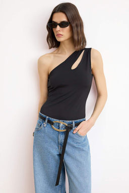 Siyah Asimetrik Asimetrik Yaka Cut Out Detayl? Alttan C?tc?l? Orme Body TWOSS23BD00014