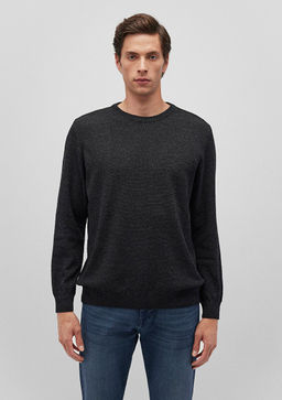 Siyah Bisiklet Yaka Basic Kazak - Mavi фото 3