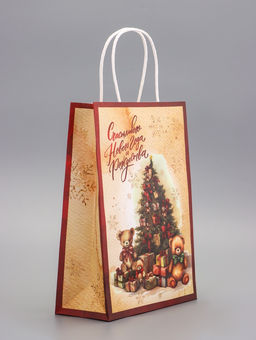 Цена за 3 шт. Пакет бумажный подарочный новогодний крафт Счастливого Нового Года 18?8?25 см
